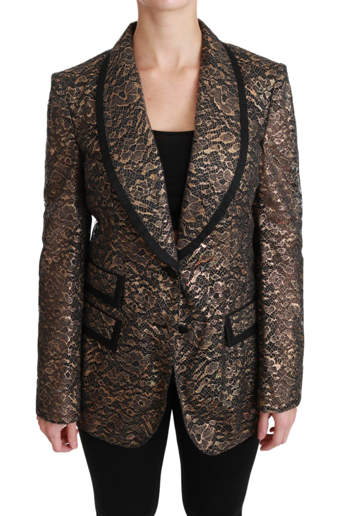 Dolce & Gabbana Blazer Manteau Dentelle Noire Or Veste Fleurie