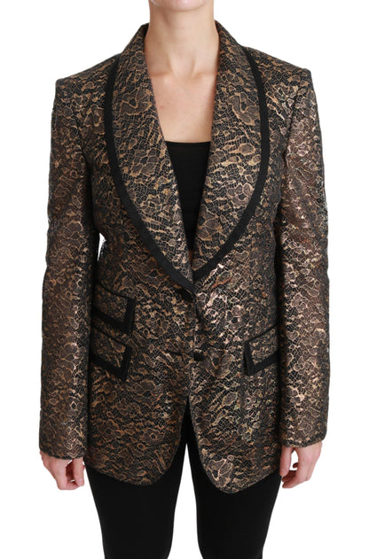 Dolce & Gabbana Blazer Manteau Dentelle Noire Or Veste Fleurie
