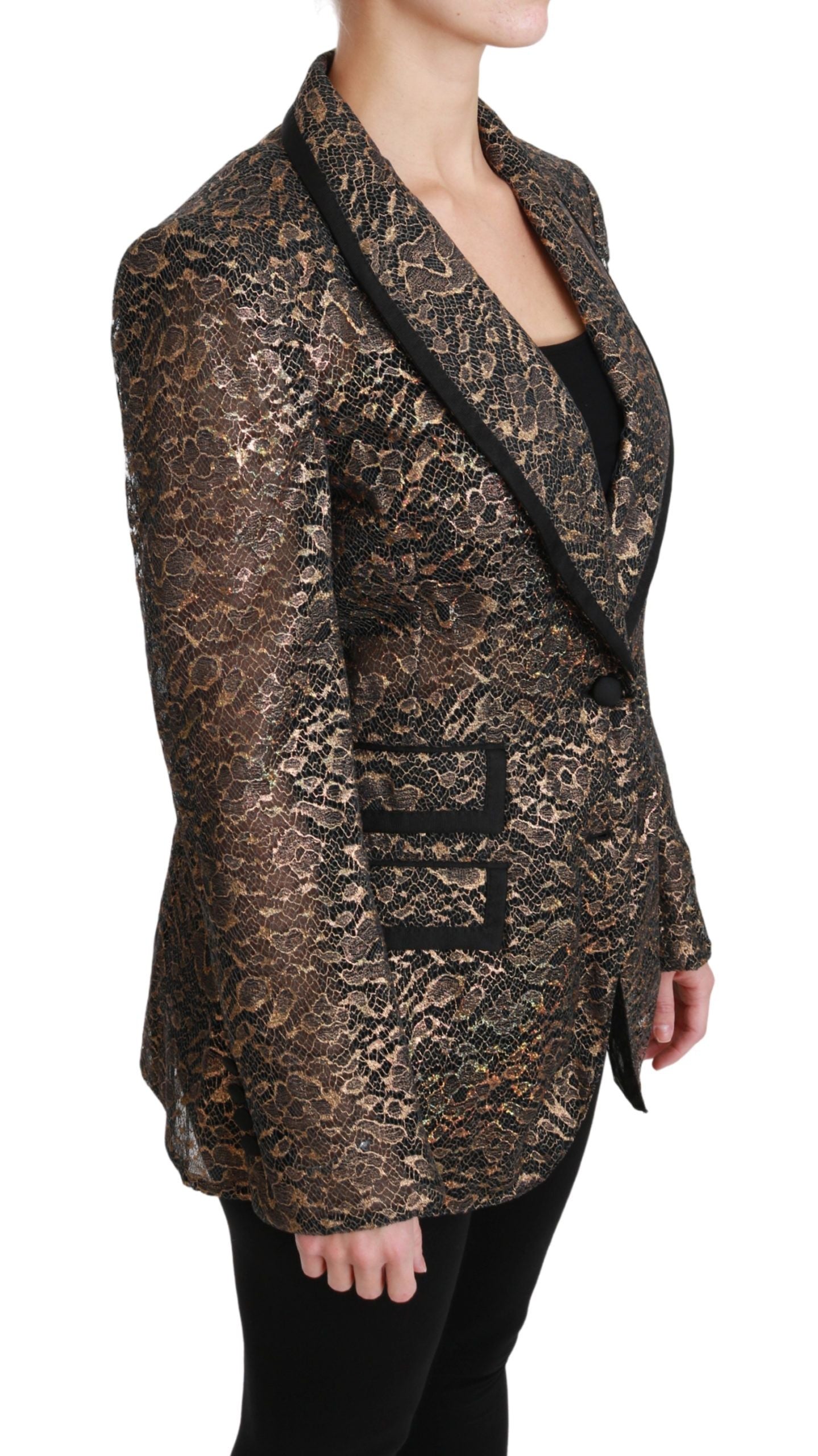 Dolce & Gabbana Blazer Manteau Dentelle Noire Or Veste Fleurie