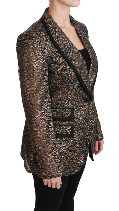 Dolce & Gabbana Blazer Manteau Dentelle Noire Or Veste Fleurie
