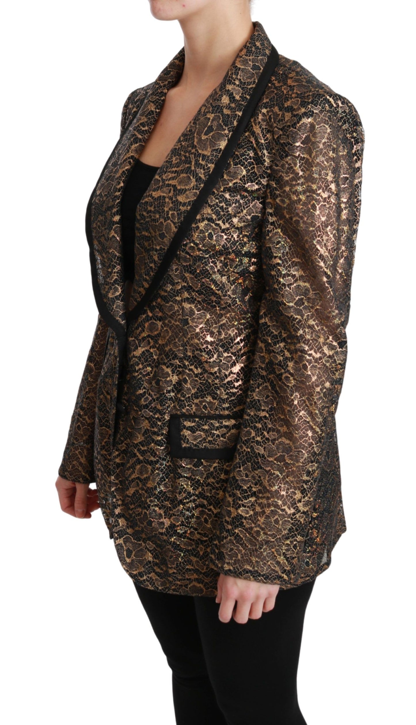 Dolce & Gabbana Blazer Manteau Dentelle Noire Or Veste Fleurie