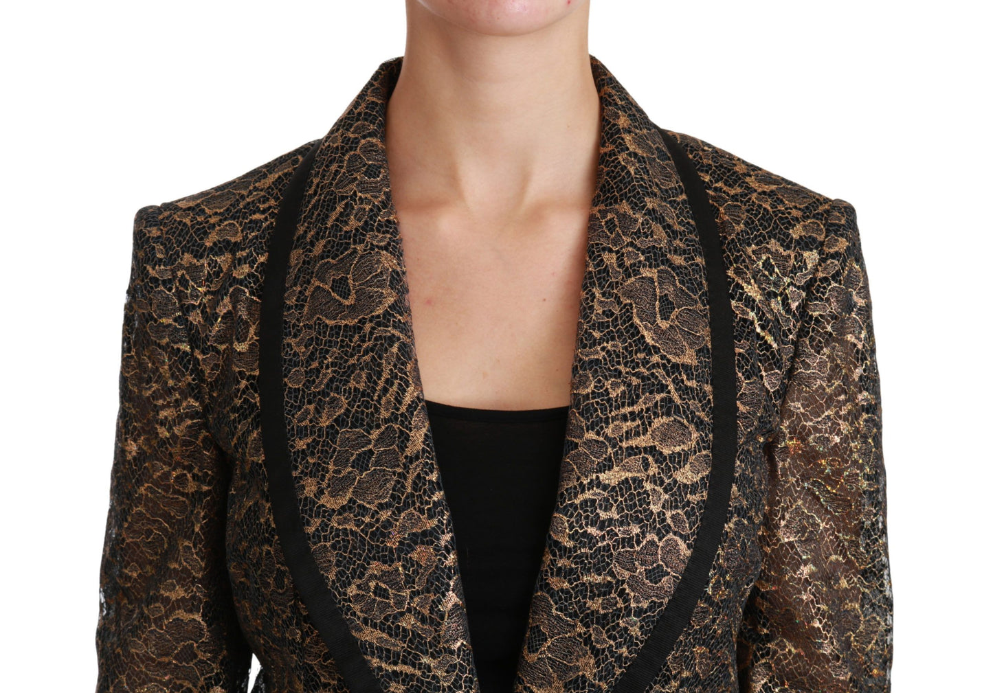 Dolce & Gabbana Blazer Manteau Dentelle Noire Or Veste Fleurie