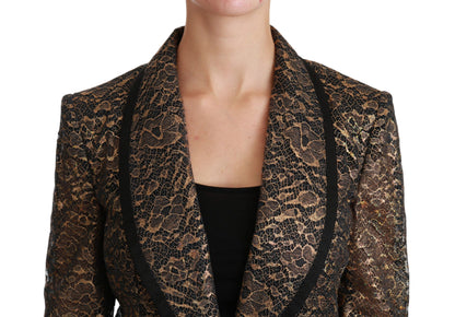 Dolce & Gabbana Blazer Manteau Dentelle Noire Or Veste Fleurie