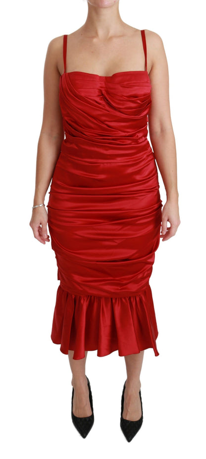 Robe fourreau sirène moulante Dolce & Gabbana en soie stretch rouge