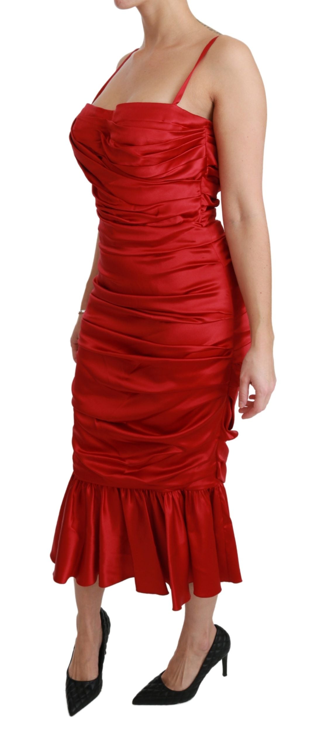 Robe fourreau sirène moulante Dolce & Gabbana en soie stretch rouge
