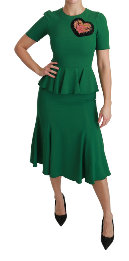 Robe midi en viscose Dolce & Gabbana sirène avec patch cœur vert