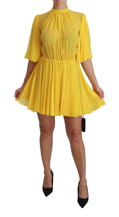 Mini-robe plissée évasée jaune 100 % soie Dolce & Gabbana