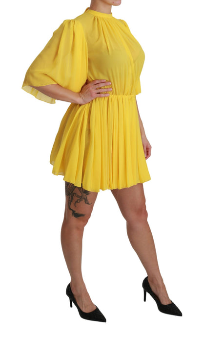 Mini-robe plissée évasée jaune 100 % soie Dolce & Gabbana