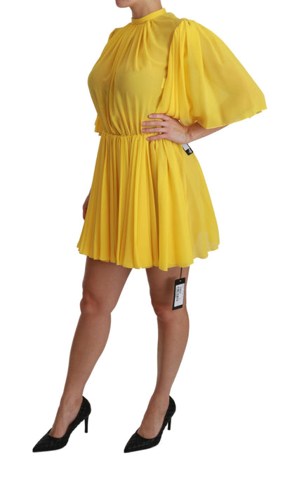 Mini-robe plissée évasée jaune 100 % soie Dolce & Gabbana