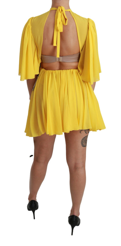 Mini-robe plissée évasée jaune 100 % soie Dolce & Gabbana
