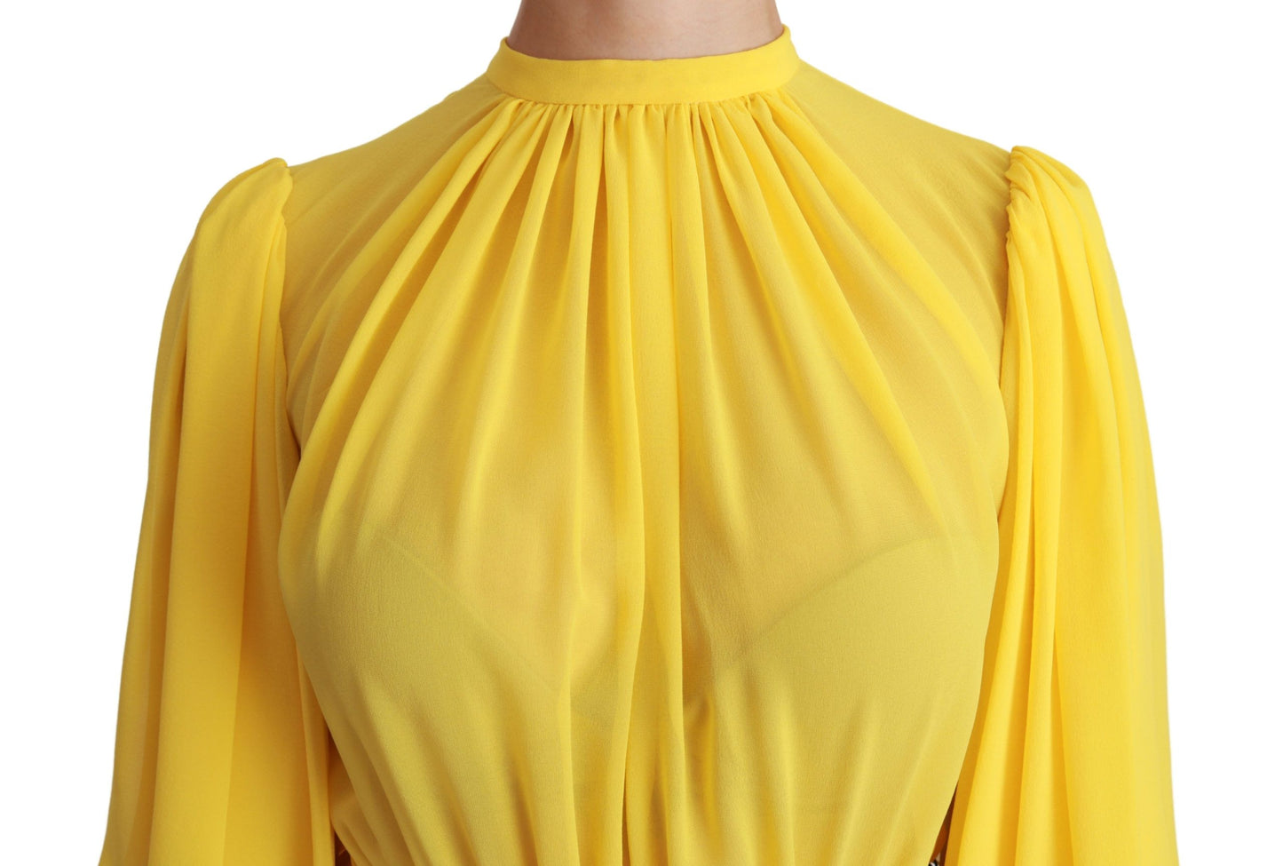 Mini-robe plissée évasée jaune 100 % soie Dolce & Gabbana