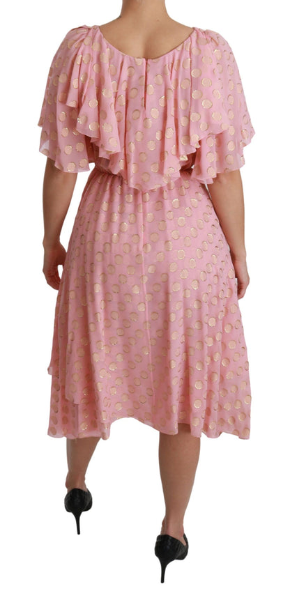 Robe Midi Plissée Évasée en Soie Rose à Pois Dolce & Gabbana