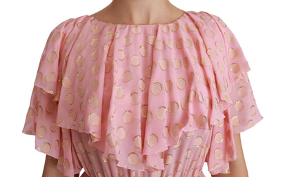 Robe Midi Plissée Évasée en Soie Rose à Pois Dolce & Gabbana