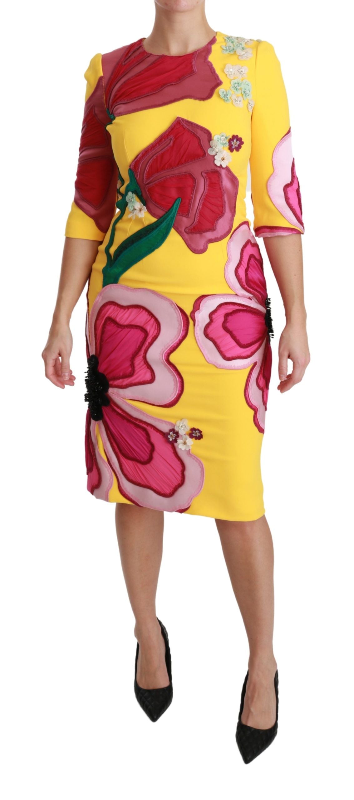 Robe fourreau moulante Dolce & Gabbana en cristal à imprimé floral jaune