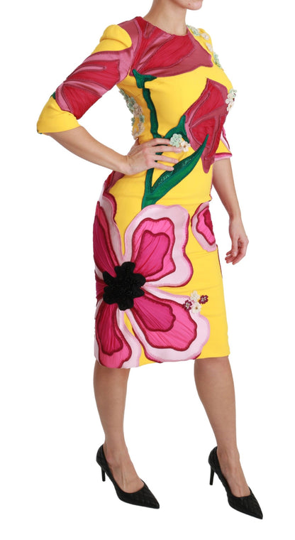 Robe fourreau moulante Dolce & Gabbana en cristal à imprimé floral jaune