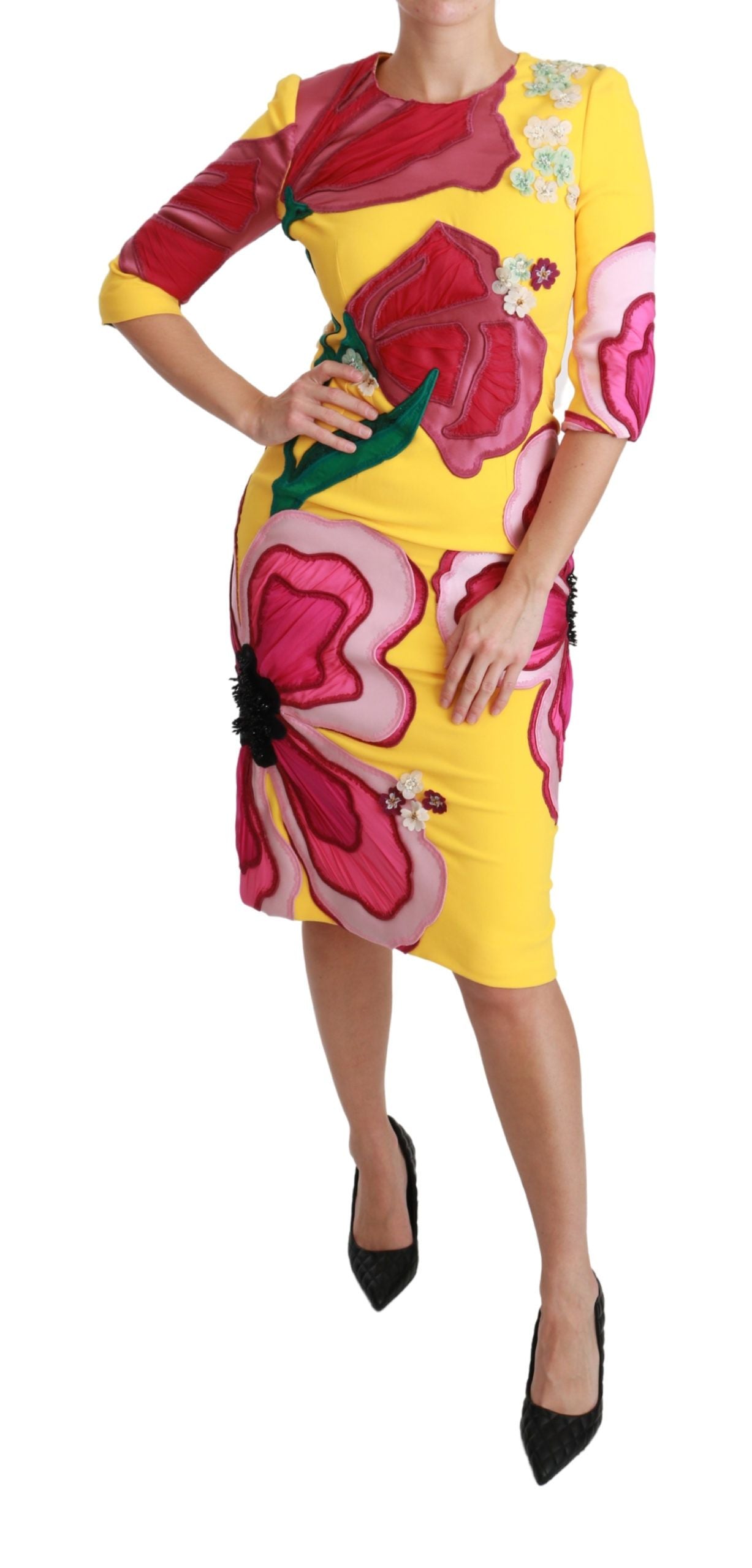 Robe fourreau moulante Dolce & Gabbana en cristal à imprimé floral jaune