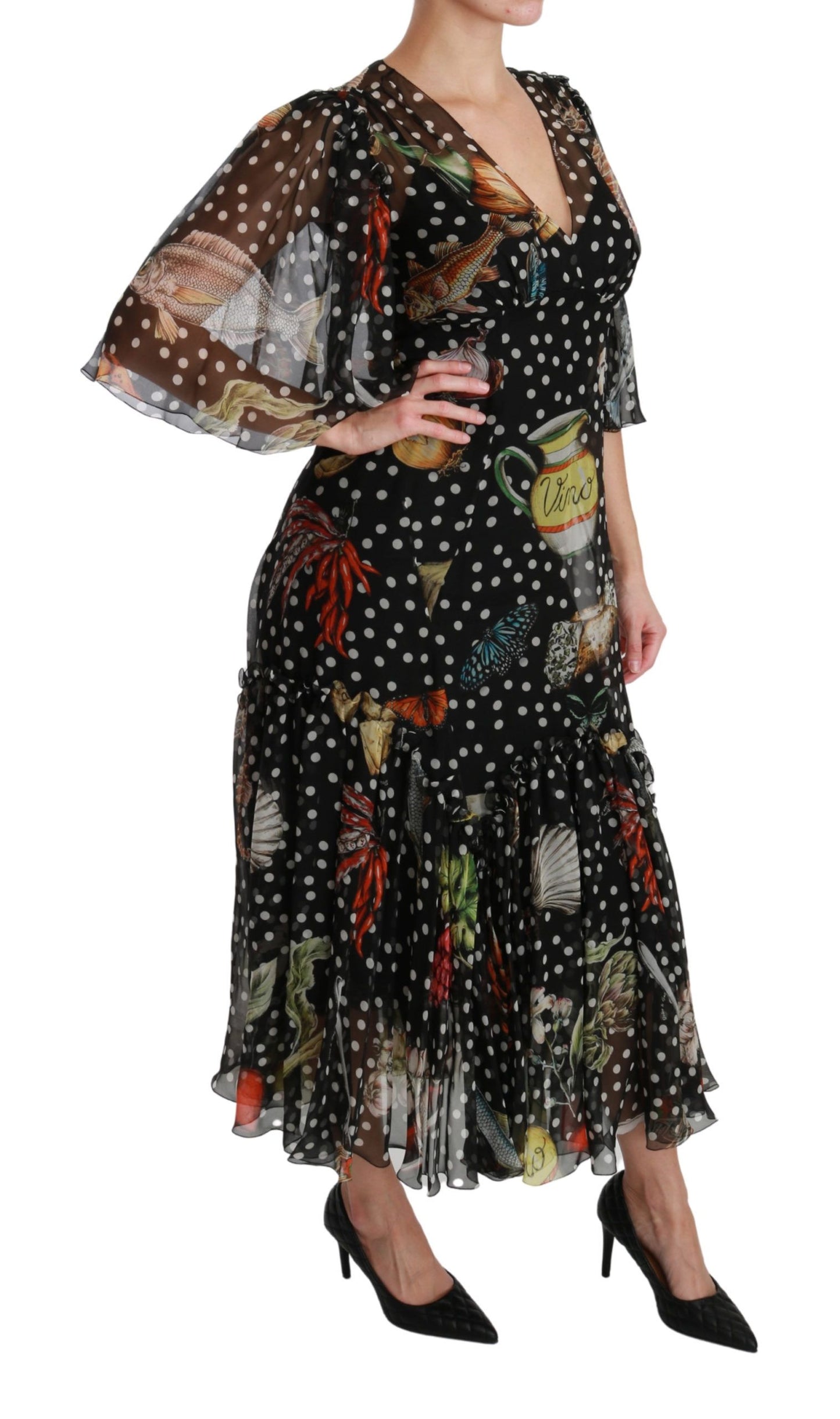 Robe Trapèze Dolce & Gabbana Motif Poisson Noir Sicile