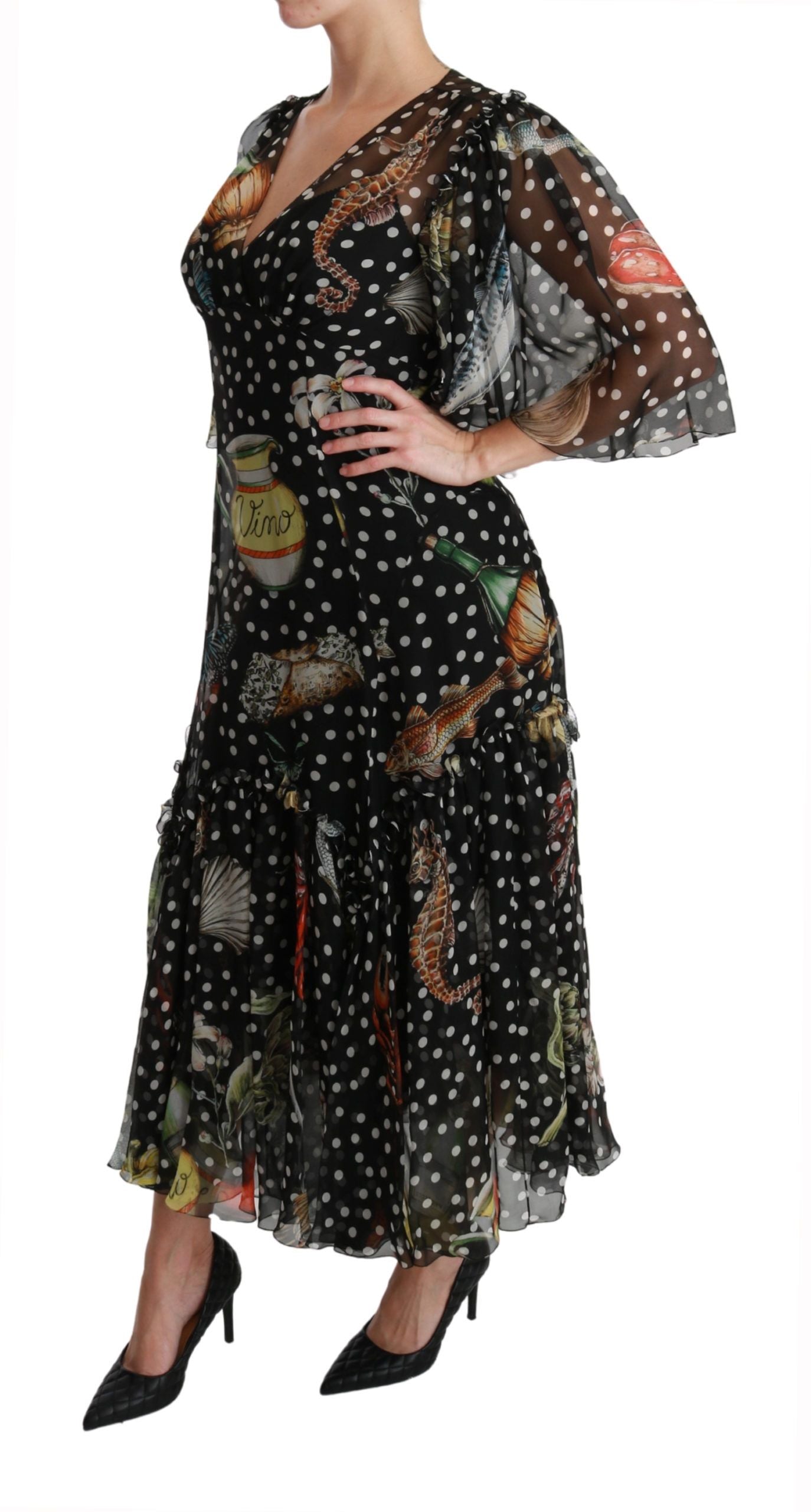 Robe Trapèze Dolce & Gabbana Motif Poisson Noir Sicile