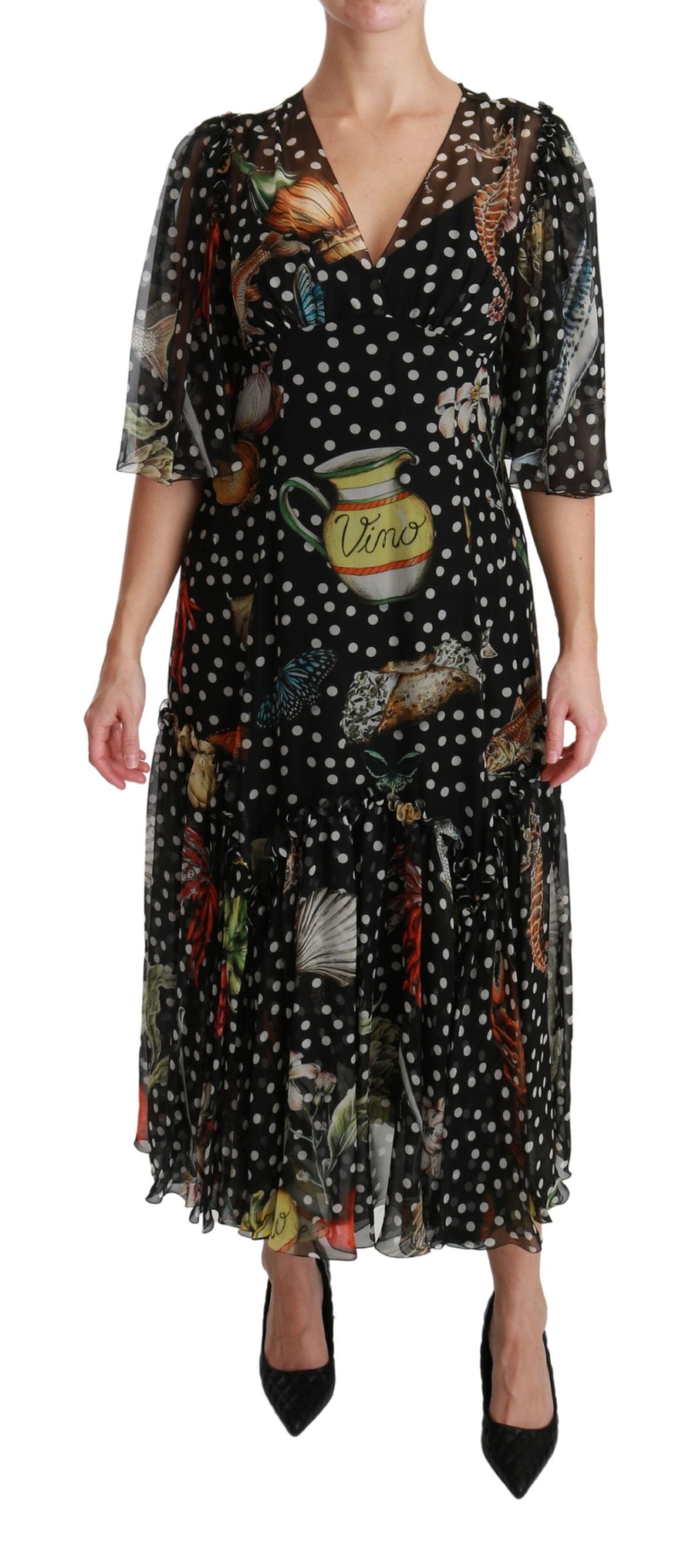 Robe Trapèze Dolce & Gabbana Motif Poisson Noir Sicile