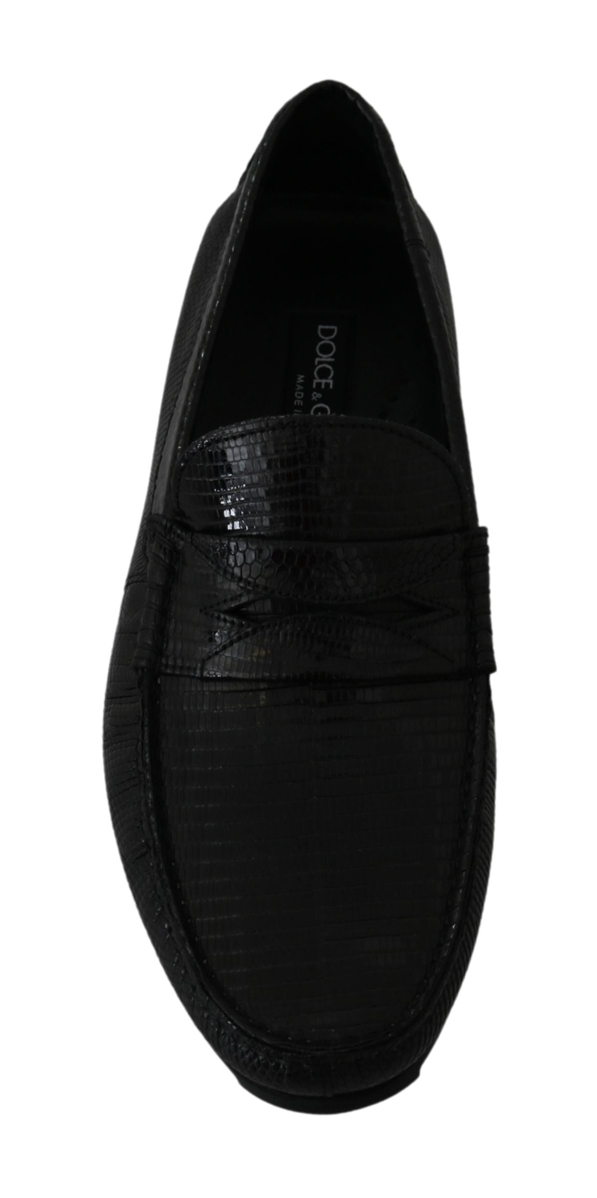 Chaussures plates en cuir de lézard noires Dolce & Gabbana