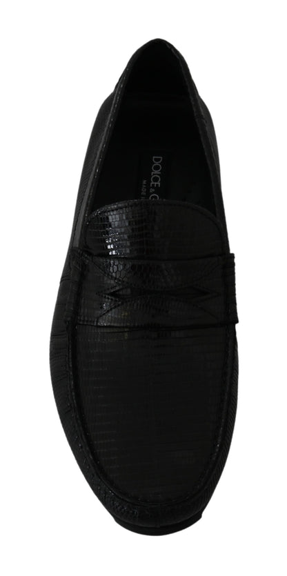 Chaussures plates en cuir de lézard noires Dolce & Gabbana
