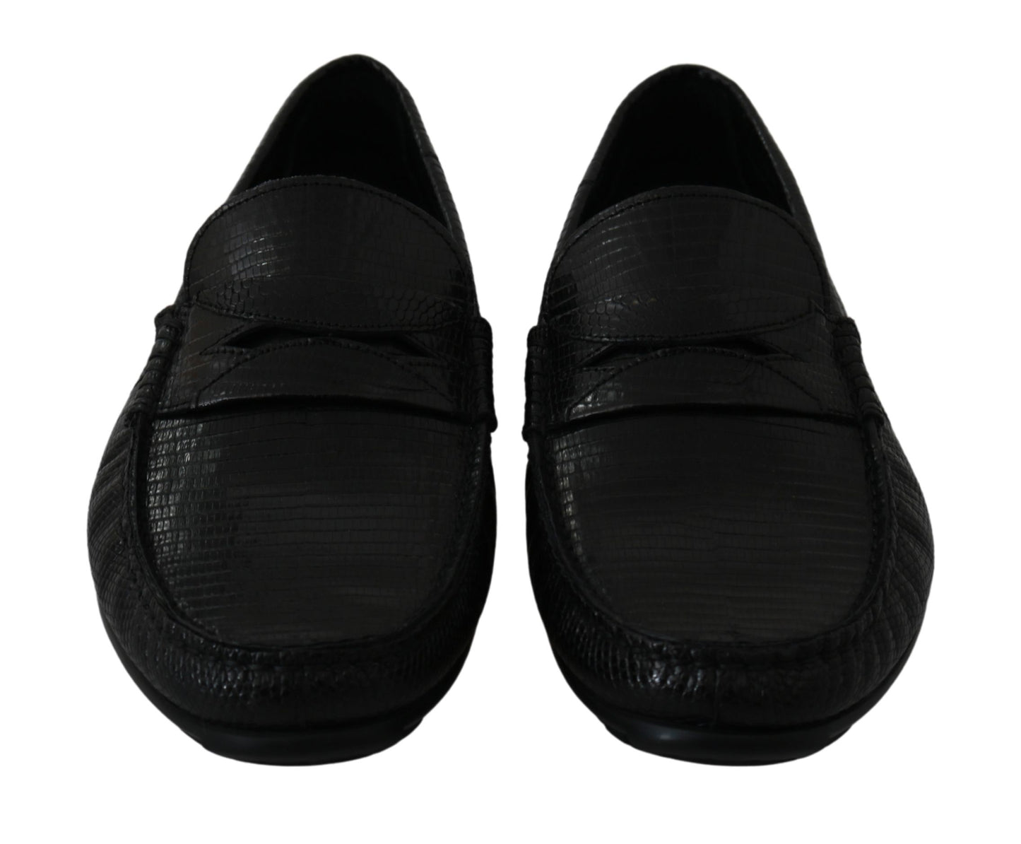Chaussures plates en cuir de lézard noires Dolce & Gabbana