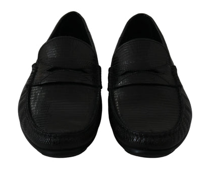 Chaussures plates en cuir de lézard noires Dolce & Gabbana