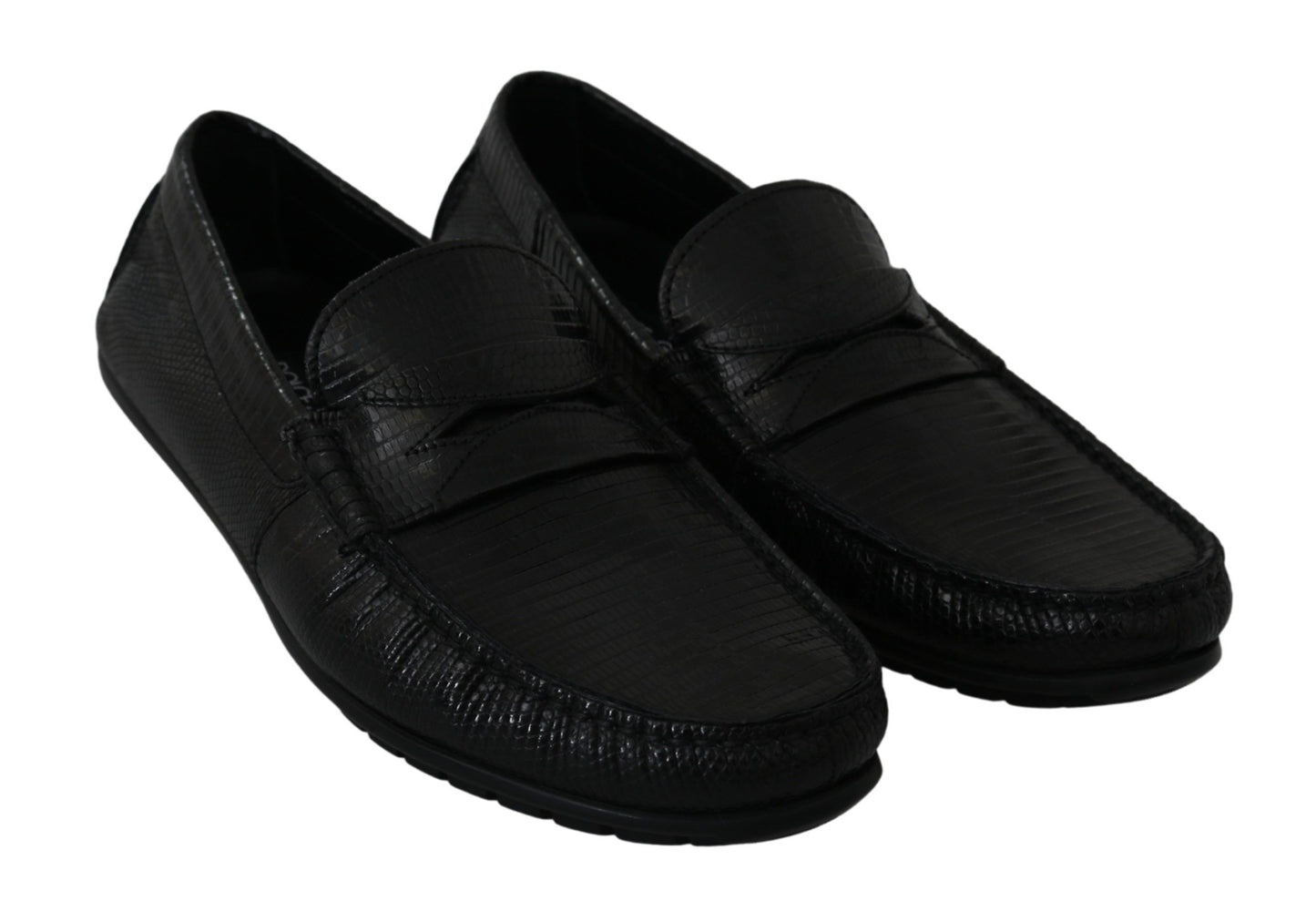 Chaussures plates en cuir de lézard noires Dolce & Gabbana