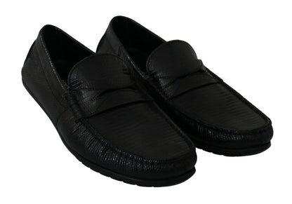 Chaussures plates en cuir de lézard noires Dolce & Gabbana