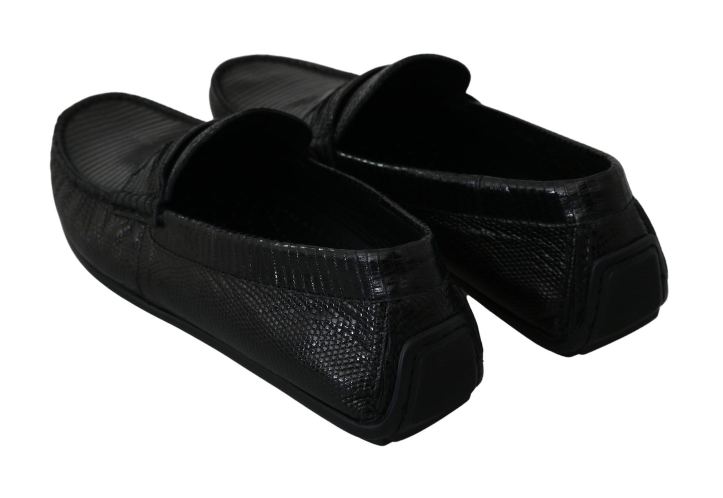 Chaussures plates en cuir de lézard noires Dolce & Gabbana