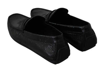 Chaussures plates en cuir de lézard noires Dolce & Gabbana