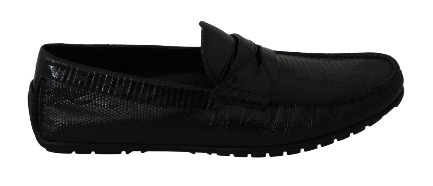 Chaussures plates en cuir de lézard noires Dolce & Gabbana