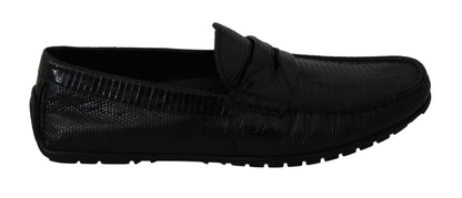 Chaussures plates en cuir de lézard noires Dolce & Gabbana