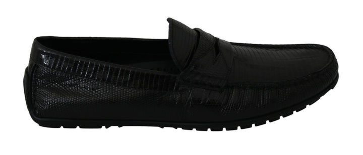 Zapatos mocasines planos de cuero de lagarto negros de Dolce & Gabbana