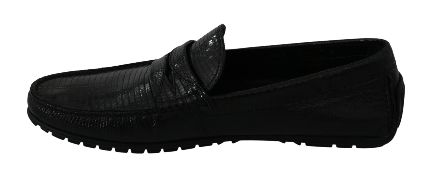 Chaussures plates en cuir de lézard noires Dolce & Gabbana