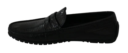 Chaussures plates en cuir de lézard noires Dolce & Gabbana