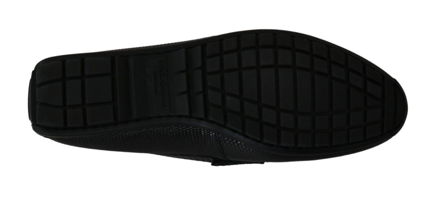 Chaussures plates en cuir de lézard noires Dolce & Gabbana