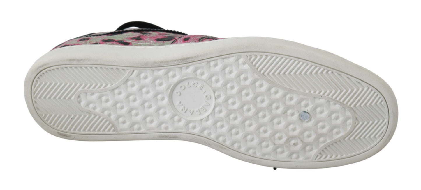 Zapatillas planas de entrenamiento de piel con estampado de leopardo rosa Dolce & Gabbana