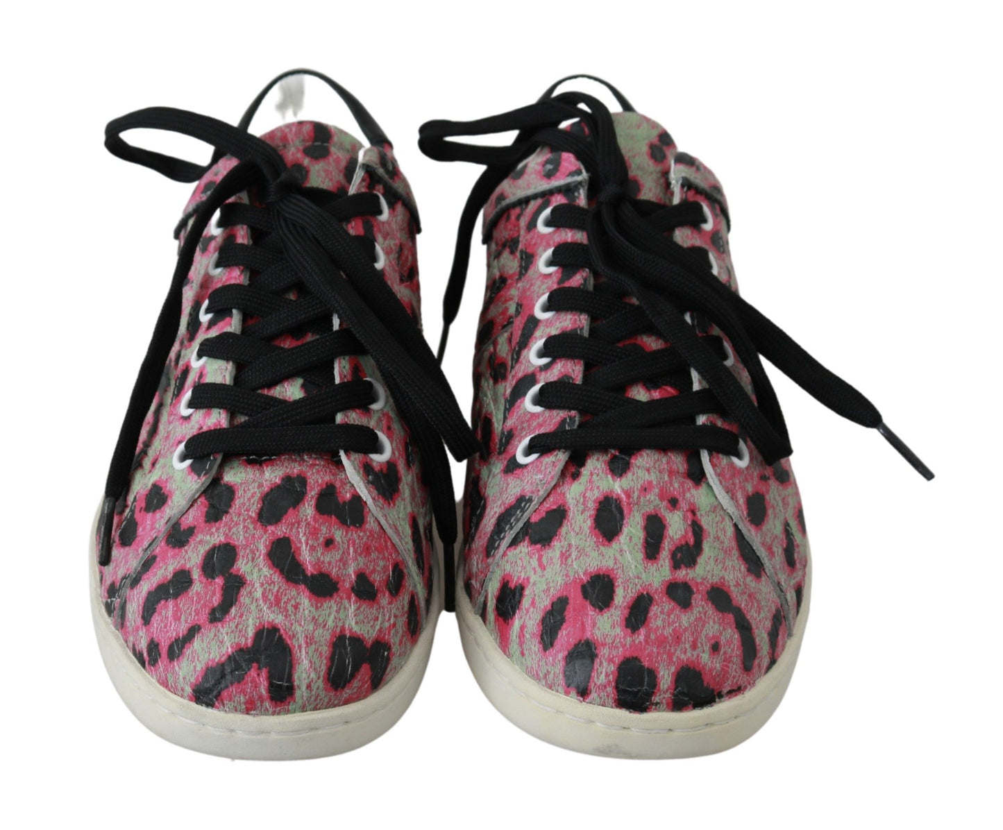 Zapatillas planas de entrenamiento de piel con estampado de leopardo rosa Dolce & Gabbana