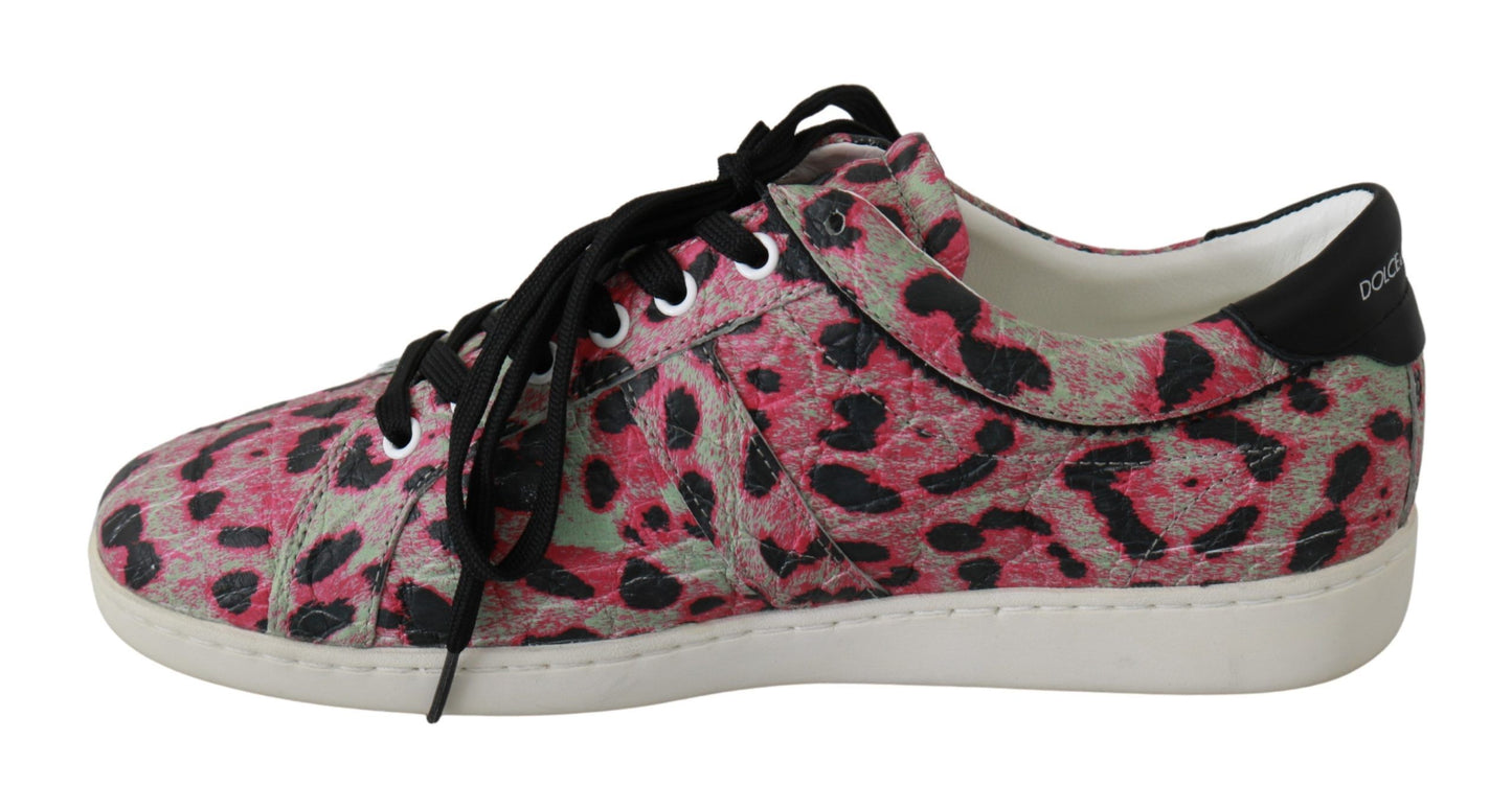 Zapatillas planas de entrenamiento de piel con estampado de leopardo rosa Dolce & Gabbana