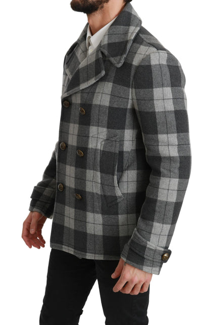 Manteau Veste Dolce & Gabbana en Laine et Cachemire à Carreaux Gris