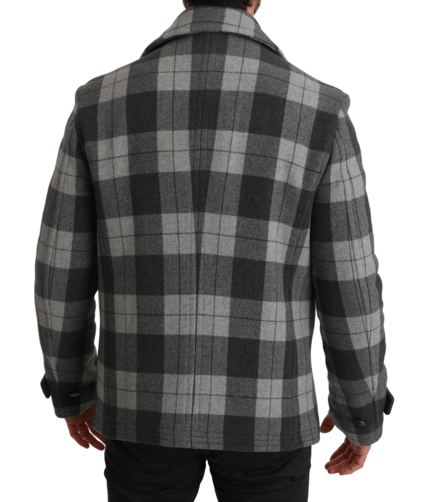 Manteau Veste Dolce & Gabbana en Laine et Cachemire à Carreaux Gris