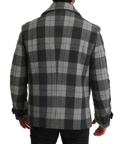 Manteau Veste Dolce & Gabbana en Laine et Cachemire à Carreaux Gris