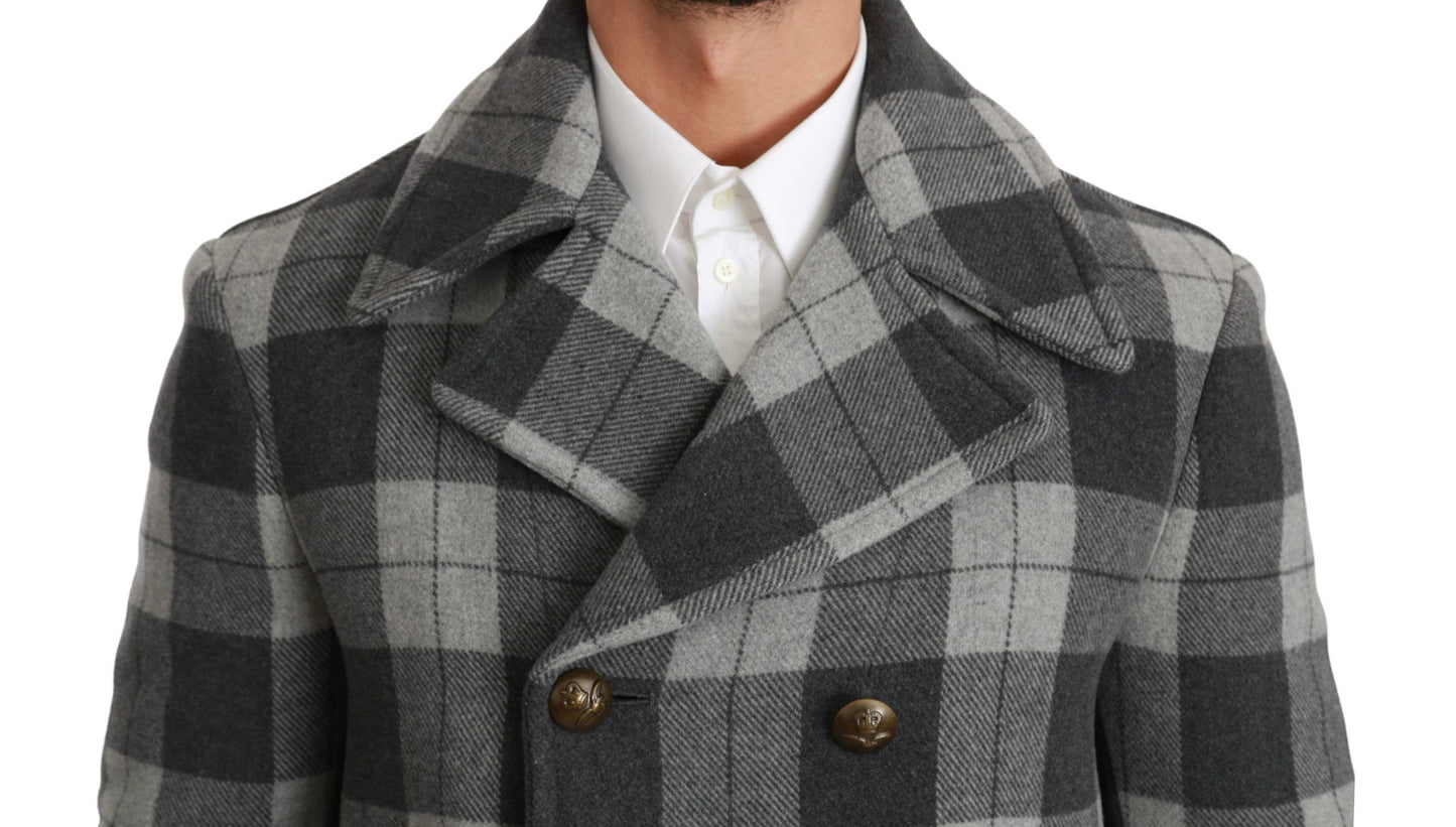 Manteau Veste Dolce & Gabbana en Laine et Cachemire à Carreaux Gris