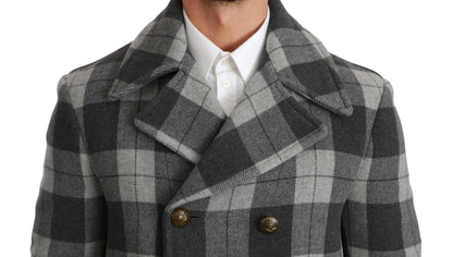 Manteau Veste Dolce & Gabbana en Laine et Cachemire à Carreaux Gris