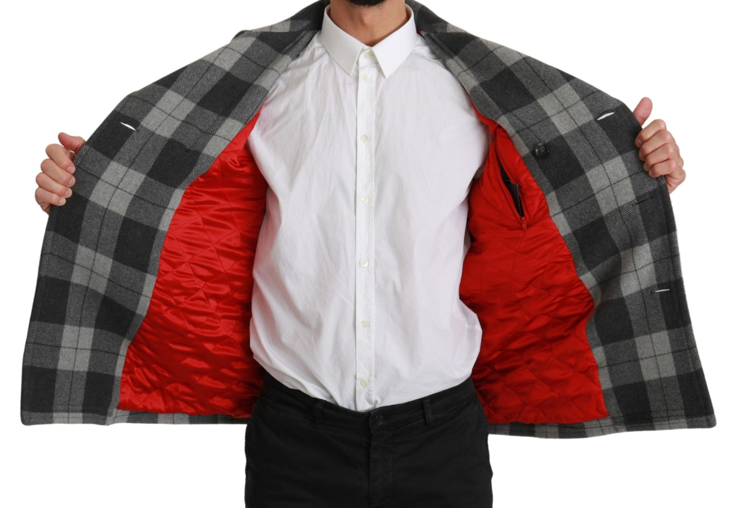 Manteau Veste Dolce & Gabbana en Laine et Cachemire à Carreaux Gris