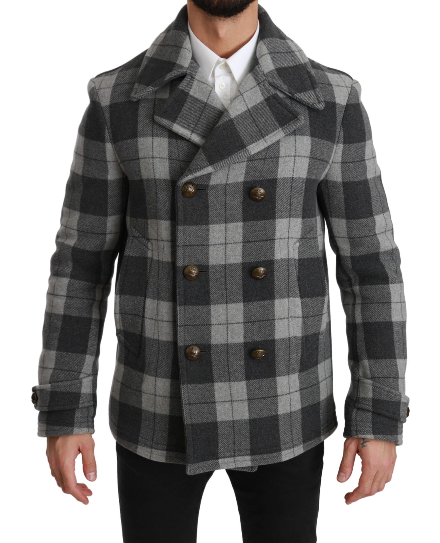 Manteau Veste Dolce & Gabbana en Laine et Cachemire à Carreaux Gris