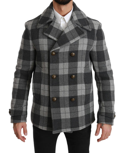Manteau Veste Dolce & Gabbana en Laine et Cachemire à Carreaux Gris