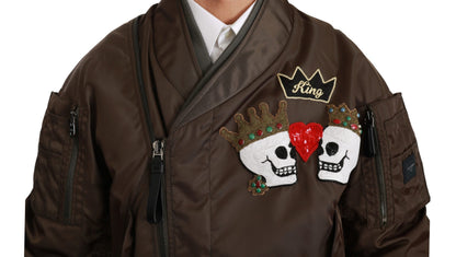 Veste Dolce & Gabbana marron à perles avec logo tête de mort