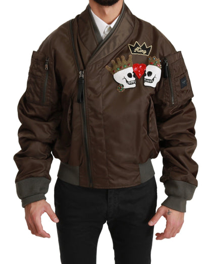 Veste Dolce & Gabbana marron à perles avec logo tête de mort